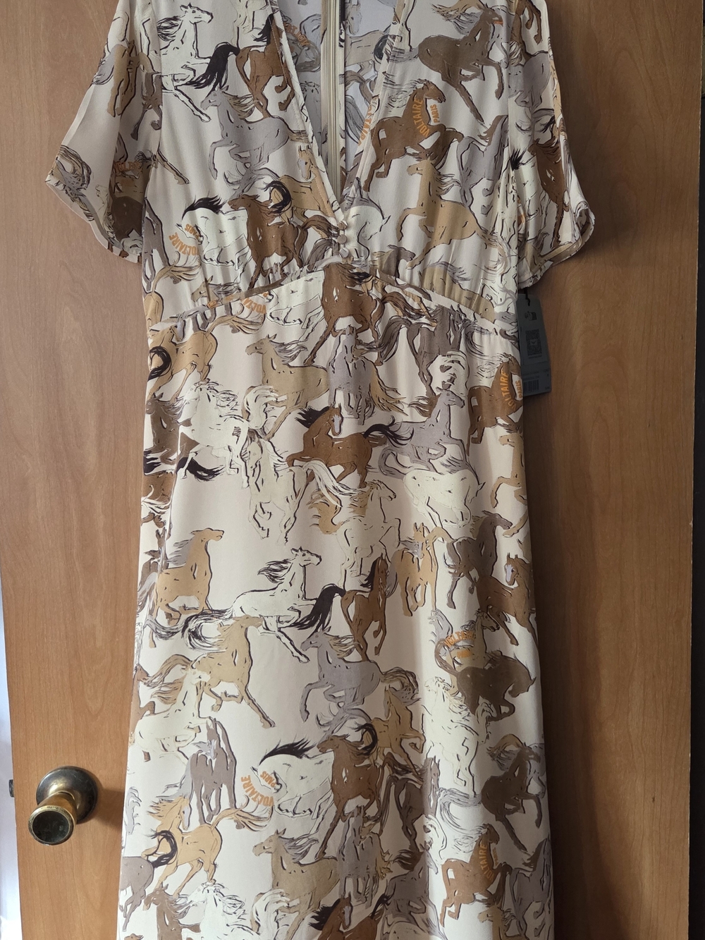 ZADIG & VOLTAIRE Beige and Brown Horse Print Midi Silk Dress Size M